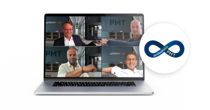 GOLDBECK SOLAR und PMT arbeiten künftig enger zusammen. Das Foto zeigt die Geschäftsführer beider Unternehmen beim virtuellen Handshake.