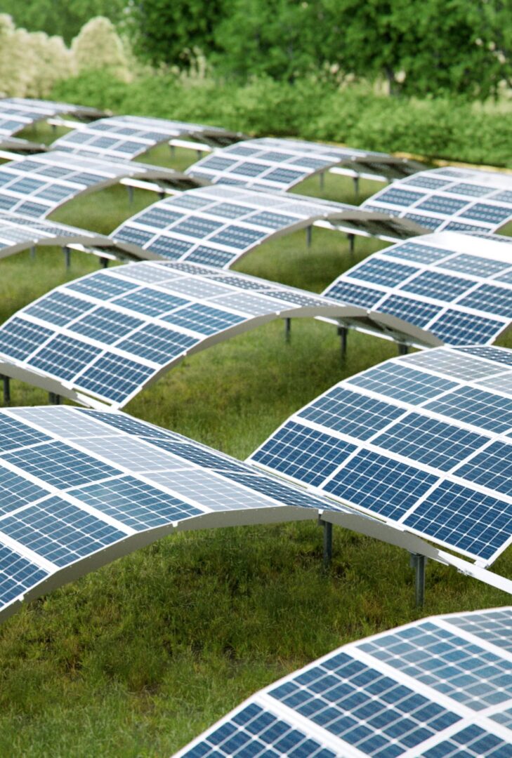 Rendering der Innovation MarcS von GOLDBECK SOLAR. Die Solarpanels dieser Photovoltaikanlage sind gebogen und modular baubar.