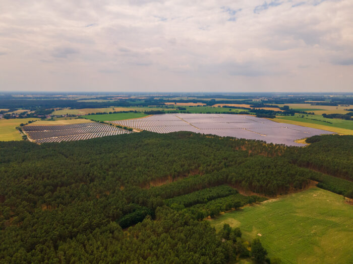 Aerial view of the Döllen, Germany solar park